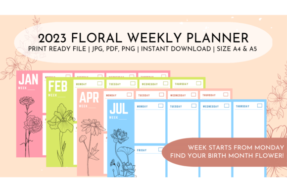 Download Birthday Flowers Weekly Planner 2023 - 2023 Collection